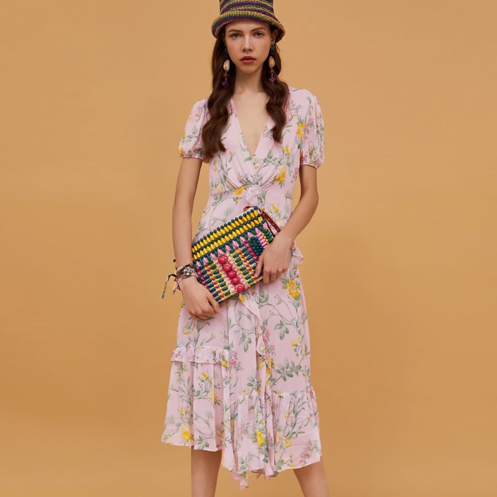 zara ruffle floral dress NWT